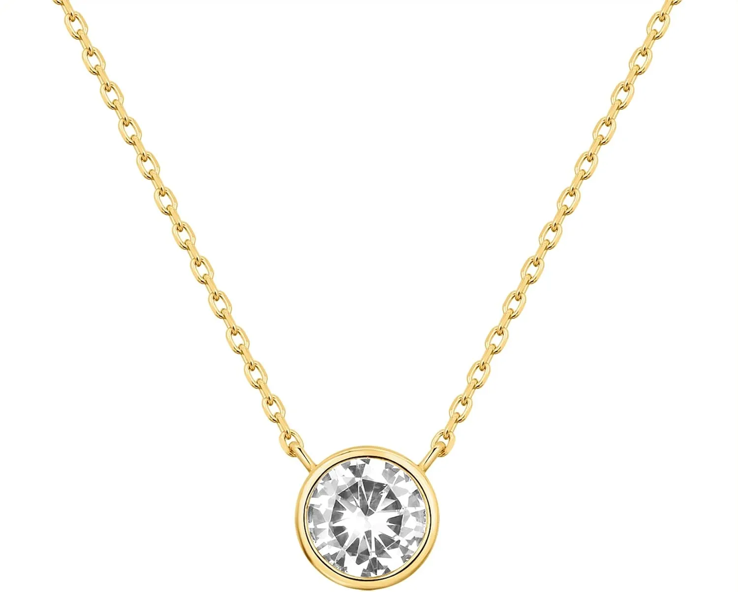 PAVOI 14K Gold Plated Circle CZ Solitaire Necklace | Elegant Bezel Pendant | Dainty Cubic Zirconia Halo Choker Necklaces for Women