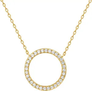 PAVOI 14K Gold Plated Circle CZ Solitaire Necklace | Elegant Bezel Pendant | Dainty Cubic Zirconia Halo Choker Necklaces for Women