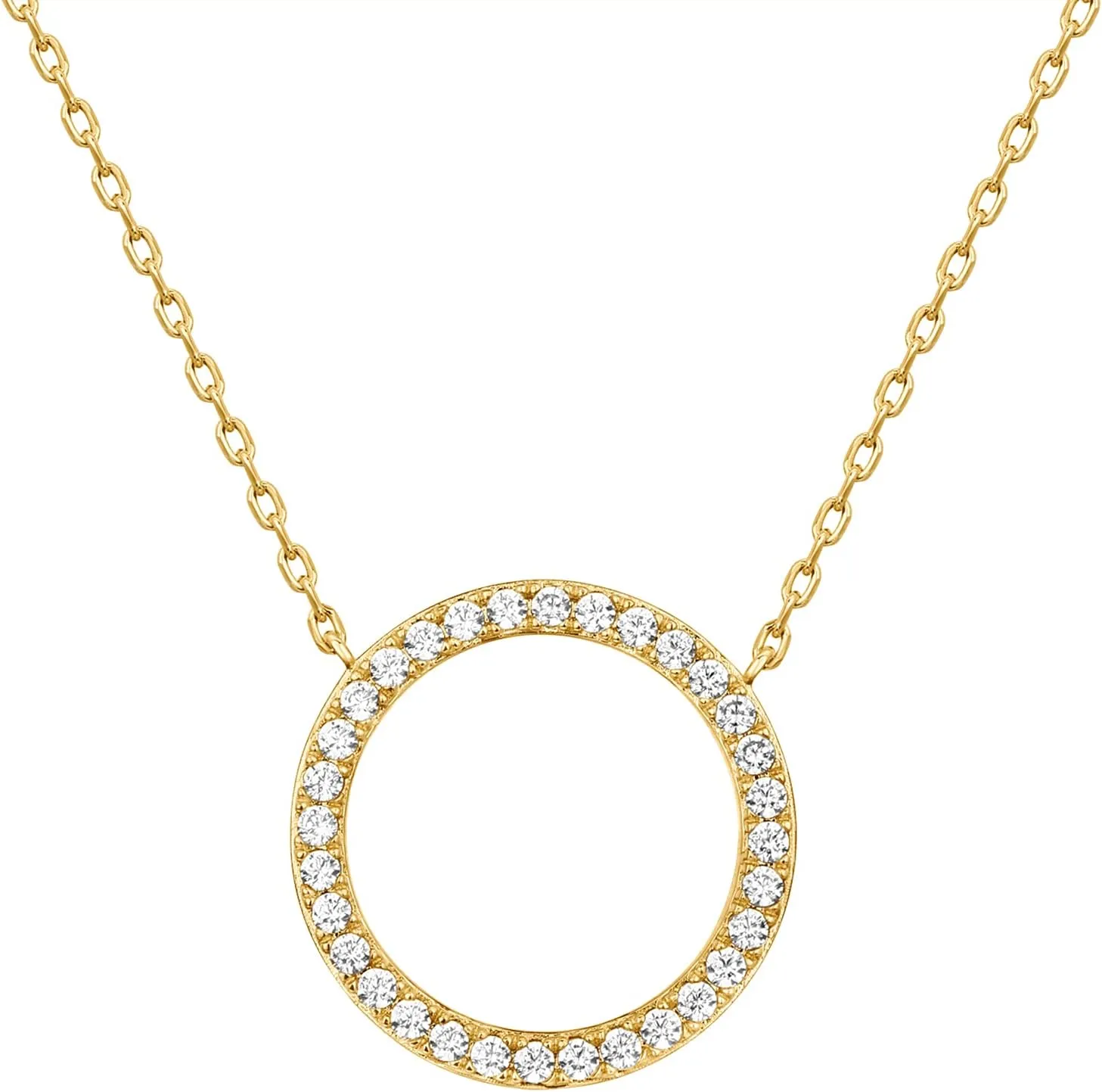 PAVOI 14K Gold Plated Circle CZ Solitaire Necklace | Elegant Bezel Pendant | Dainty Cubic Zirconia Halo Choker Necklaces for Women