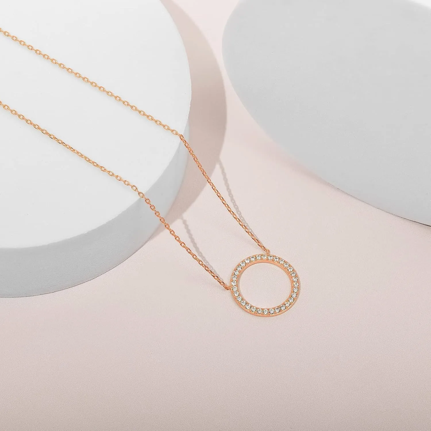 PAVOI 14K Gold Plated Circle CZ Solitaire Necklace | Elegant Bezel Pendant | Dainty Cubic Zirconia Halo Choker Necklaces for Women