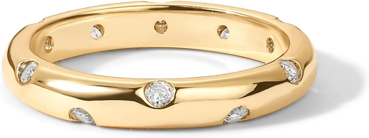 PAVOI 14K Gold Plated Cubic Zirconia Rings for Women | Classic Stackable Ring Band for Women