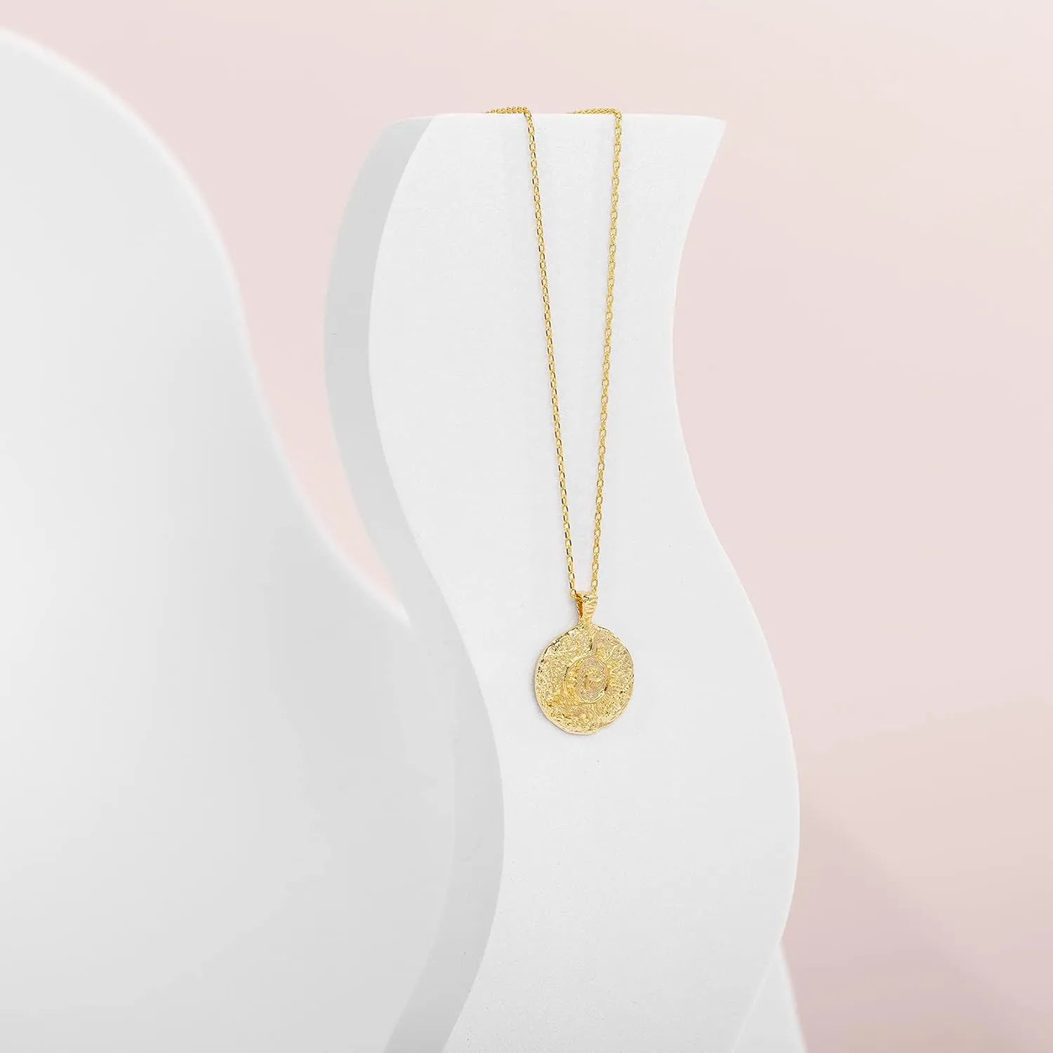 PAVOI 14K Gold Plated Engraved Coin Pendant Necklaces for Women | Byzantine Coin Pendants | Bohemian Necklace