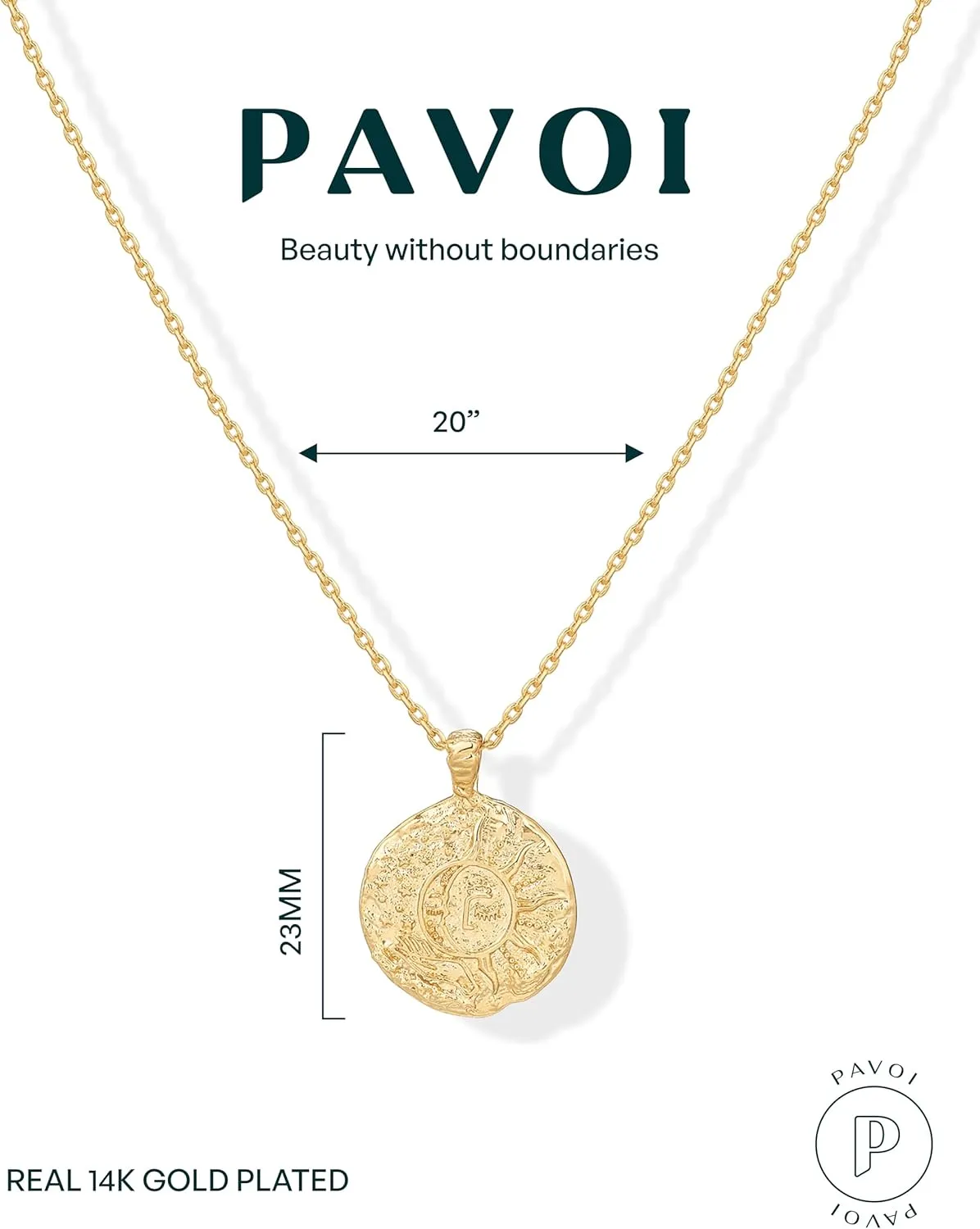 PAVOI 14K Gold Plated Engraved Coin Pendant Necklaces for Women | Byzantine Coin Pendants | Bohemian Necklace