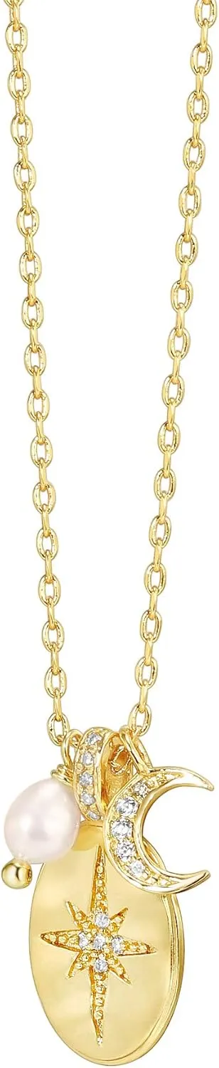 PAVOI 14K Gold Plated Engraved Coin Pendant Necklaces for Women | Byzantine Coin Pendants | Bohemian Necklace