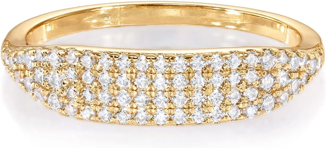 PAVOI 14K Gold Plated Slim Signet Ring with Sparkling Cubic Zirconia | Lightweight Dainty Statement Rings for Women | Everyday Jewelry