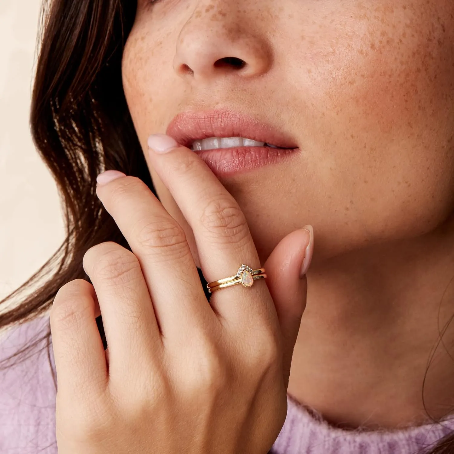 PAVOI 14K Gold Plated Stacking Rings for Women | Classy Design with Sparkling Cubic Zirconia Crystals & Opal | Everyday Jewelry