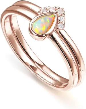 PAVOI 14K Gold Plated Stacking Rings for Women | Classy Design with Sparkling Cubic Zirconia Crystals & Opal | Everyday Jewelry