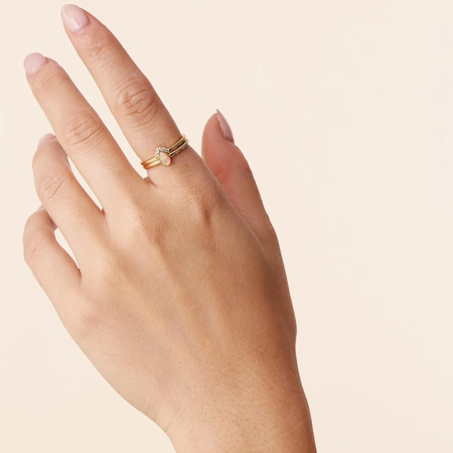 PAVOI 14K Gold Plated Stacking Rings for Women | Classy Design with Sparkling Cubic Zirconia Crystals & Opal | Everyday Jewelry