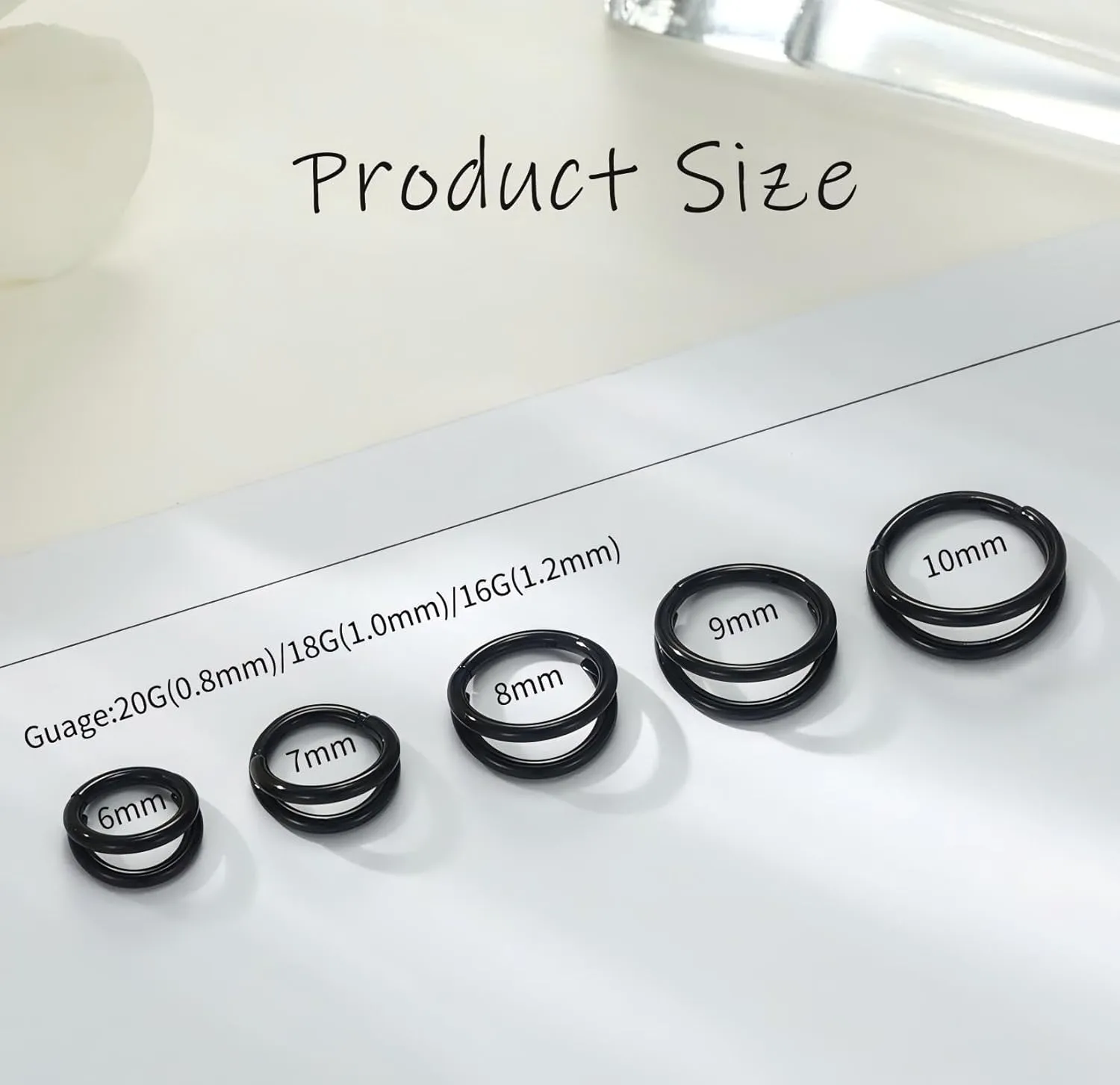 PEAKLINK 5 PCS Double Nose Hoop Rings Sets Conch Hoop Earring Surgical Steel Cartilage Helix Piercing 20G 18G 16G Septum Ring Earlobe Daith Jewelry Rook Tragus Hoop Earrings 6mm to 10mm
