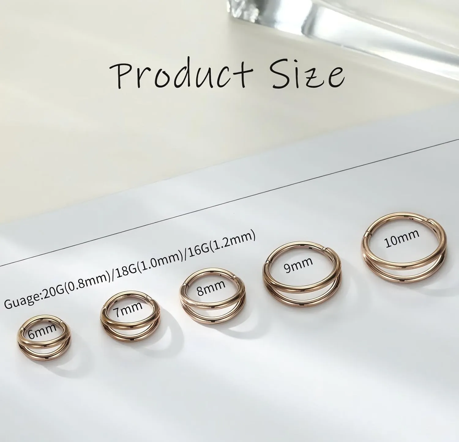 PEAKLINK 5 PCS Double Nose Hoop Rings Sets Conch Hoop Earring Surgical Steel Cartilage Helix Piercing 20G 18G 16G Septum Ring Earlobe Daith Jewelry Rook Tragus Hoop Earrings 6mm to 10mm