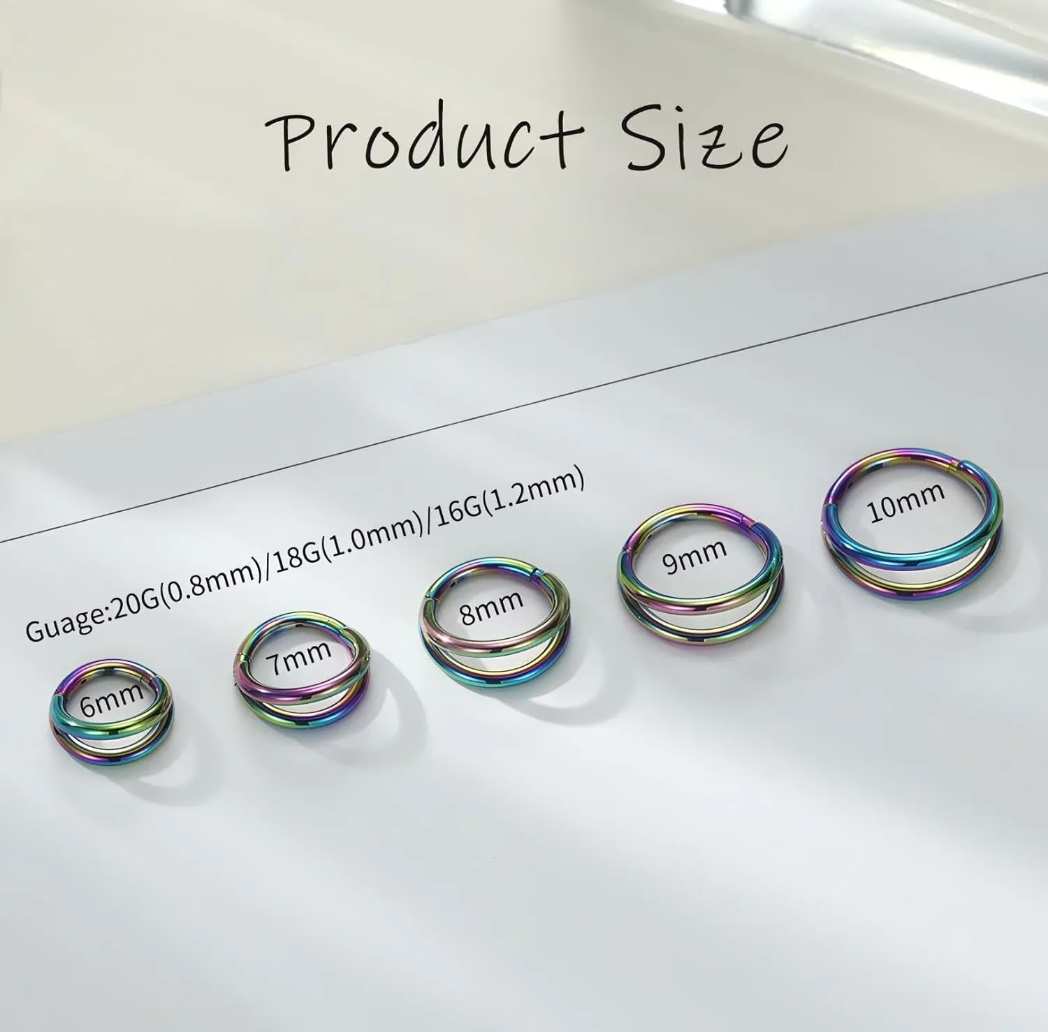 PEAKLINK 5 PCS Double Nose Hoop Rings Sets Conch Hoop Earring Surgical Steel Cartilage Helix Piercing 20G 18G 16G Septum Ring Earlobe Daith Jewelry Rook Tragus Hoop Earrings 6mm to 10mm