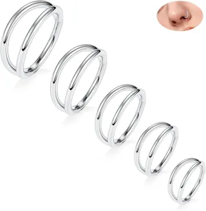 PEAKLINK 5 PCS Double Nose Hoop Rings Sets Conch Hoop Earring Surgical Steel Cartilage Helix Piercing 20G 18G 16G Septum Ring Earlobe Daith Jewelry Rook Tragus Hoop Earrings 6mm to 10mm