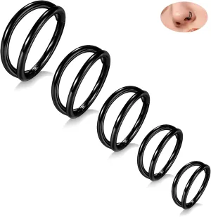 PEAKLINK 5 PCS Double Nose Hoop Rings Sets Conch Hoop Earring Surgical Steel Cartilage Helix Piercing 20G 18G 16G Septum Ring Earlobe Daith Jewelry Rook Tragus Hoop Earrings 6mm to 10mm