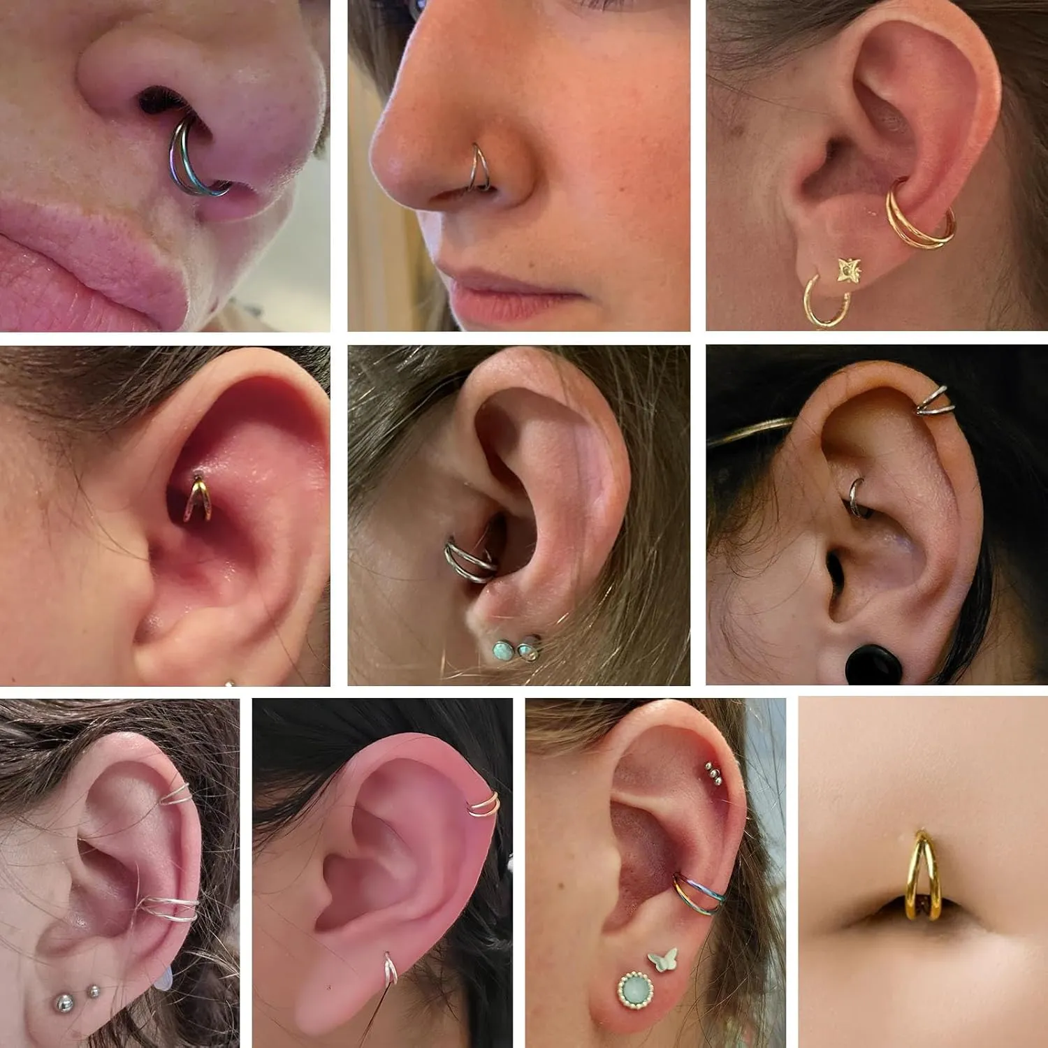 PEAKLINK 5 PCS Double Nose Hoop Rings Sets Conch Hoop Earring Surgical Steel Cartilage Helix Piercing 20G 18G 16G Septum Ring Earlobe Daith Jewelry Rook Tragus Hoop Earrings 6mm to 10mm