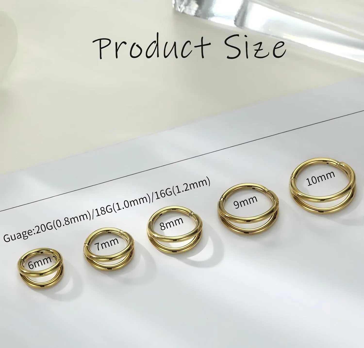 PEAKLINK 5 PCS Double Nose Hoop Rings Sets Conch Hoop Earring Surgical Steel Cartilage Helix Piercing 20G 18G 16G Septum Ring Earlobe Daith Jewelry Rook Tragus Hoop Earrings 6mm to 10mm