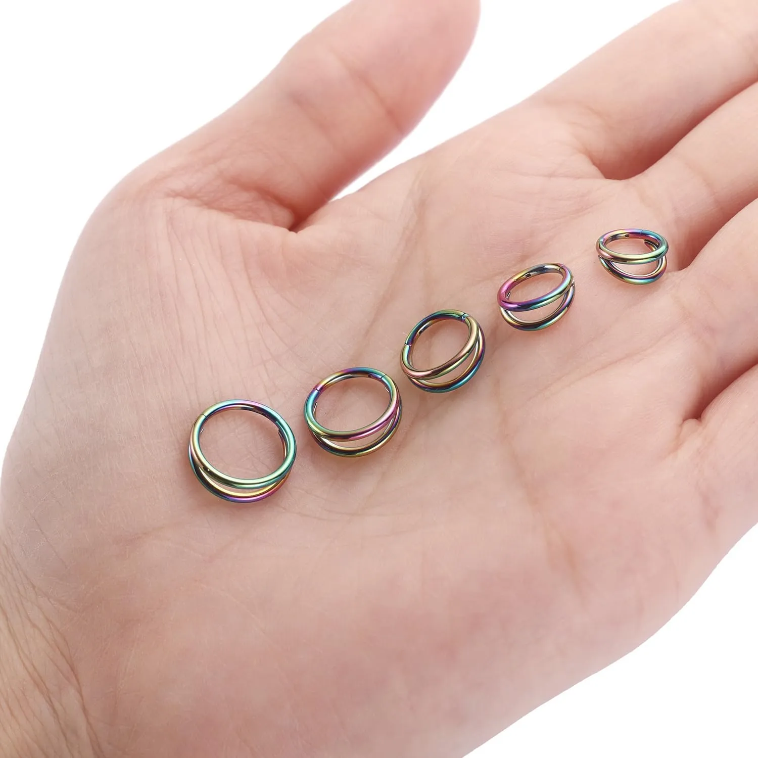 PEAKLINK 5 PCS Double Nose Hoop Rings Sets Conch Hoop Earring Surgical Steel Cartilage Helix Piercing 20G 18G 16G Septum Ring Earlobe Daith Jewelry Rook Tragus Hoop Earrings 6mm to 10mm