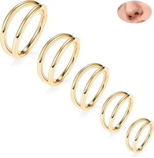 PEAKLINK 5 PCS Double Nose Hoop Rings Sets Conch Hoop Earring Surgical Steel Cartilage Helix Piercing 20G 18G 16G Septum Ring Earlobe Daith Jewelry Rook Tragus Hoop Earrings 6mm to 10mm
