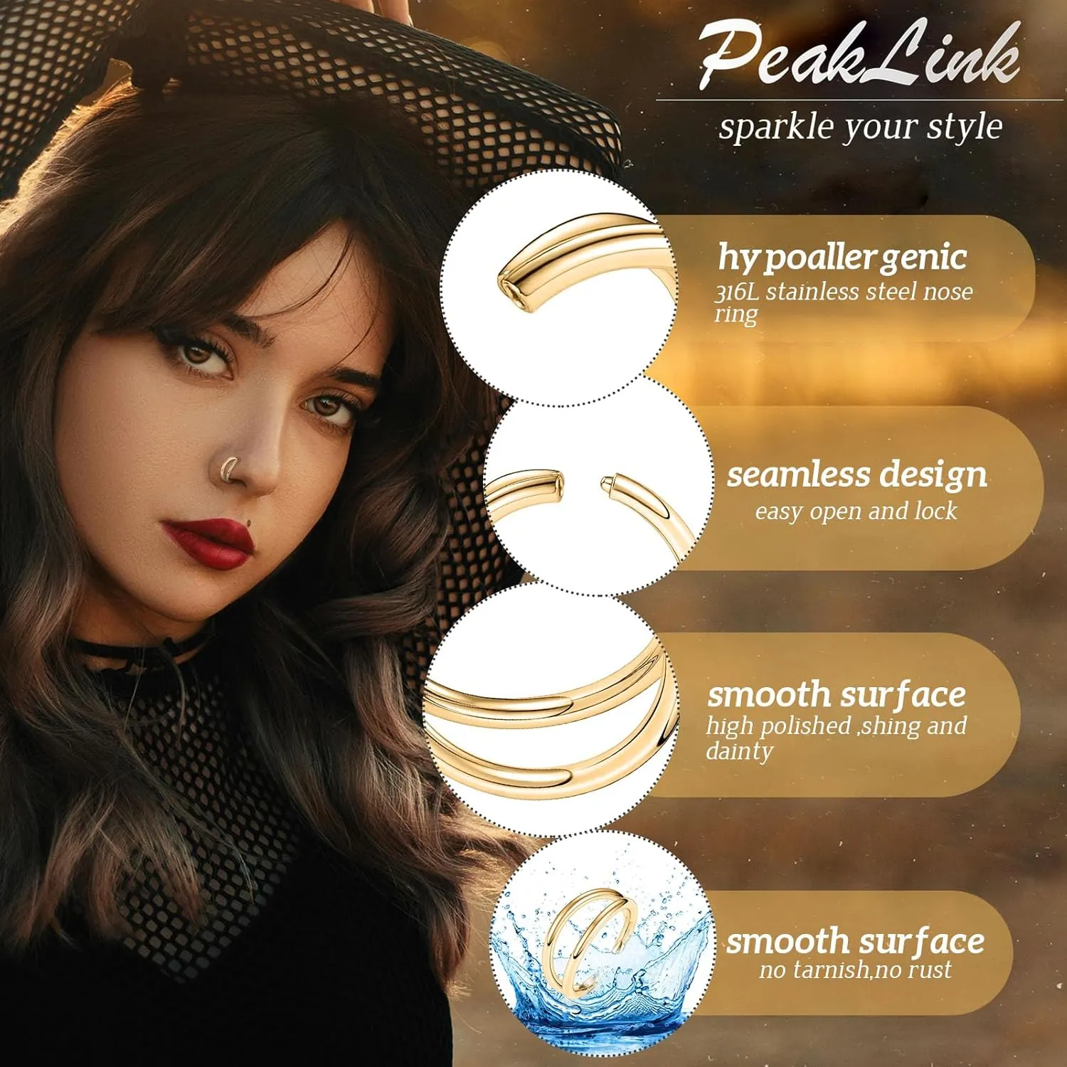 PEAKLINK 5 PCS Double Nose Hoop Rings Sets Conch Hoop Earring Surgical Steel Cartilage Helix Piercing 20G 18G 16G Septum Ring Earlobe Daith Jewelry Rook Tragus Hoop Earrings 6mm to 10mm