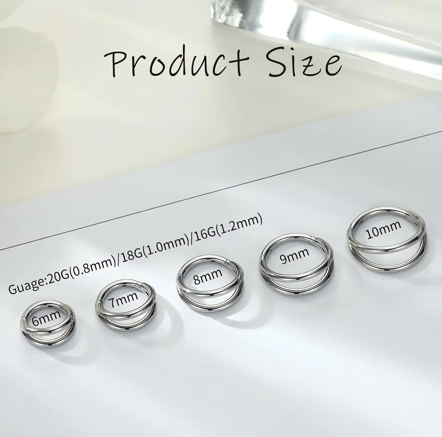 PEAKLINK 5 PCS Double Nose Hoop Rings Sets Conch Hoop Earring Surgical Steel Cartilage Helix Piercing 20G 18G 16G Septum Ring Earlobe Daith Jewelry Rook Tragus Hoop Earrings 6mm to 10mm
