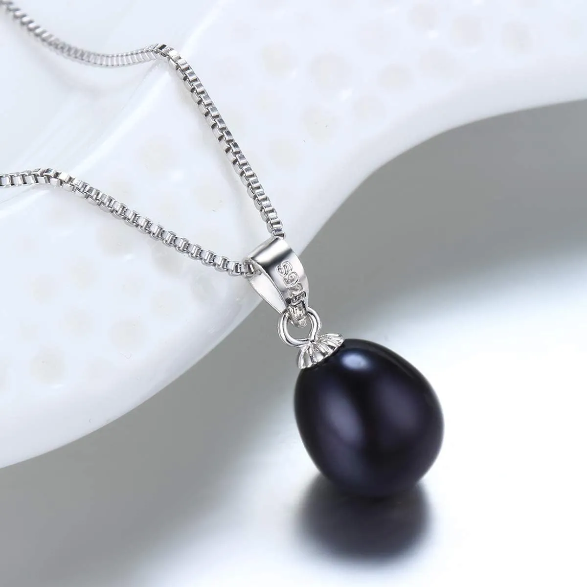 Pearl Jewelry Set For Women Pearl Pendant Necklace & Pearl Earrings with Sparkling Rhinestones 925 Sterling Silver Freshwater Pearl Drop Jewelry Set for Wedding Prom Gift