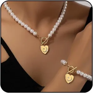 Pearl Necklace & Bracelet Set - 8mm Pearl Choker & Bracelet Dainty Wedding & Bridesmaid Jewelry