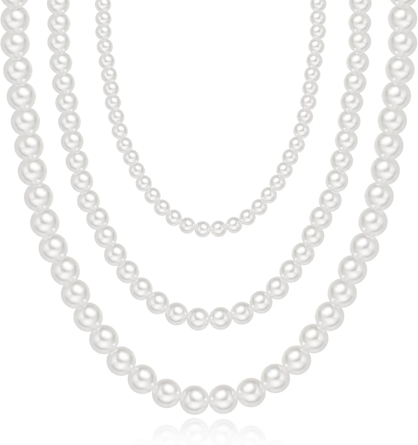 Pearl Necklace for Women 3 Layered White Pearl Necklace Boho Jewelry Set