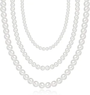 Pearl Necklace for Women 3 Layered White Pearl Necklace Boho Jewelry Set