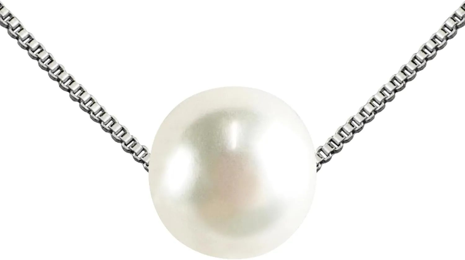 PEARLIE Dainty Pearl Pendant Necklaces for Women Handpicked Freshwater Cultured Single Bead, Simple Necklace Pendant Silvery Choker Delicate Pearl Chain Necklace Summer Costume Accessories
