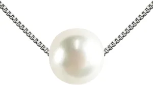 PEARLIE Dainty Pearl Pendant Necklaces for Women Handpicked Freshwater Cultured Single Bead, Simple Necklace Pendant Silvery Choker Delicate Pearl Chain Necklace Summer Costume Accessories