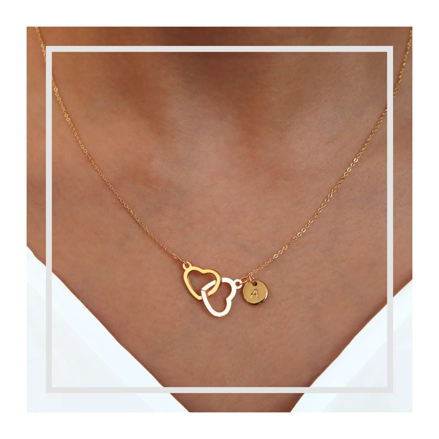 Personalized Initial Double Hearts Necklace, Heart Necklace for Girls, Heart Initial Necklace, Girls' Necklaces, Ideal Christmas Gift for Women, Elegant Personalized Jewelry