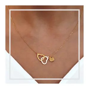 Personalized Initial Double Hearts Necklace, Heart Necklace for Girls, Heart Initial Necklace, Girls' Necklaces, Ideal Christmas Gift for Women, Elegant Personalized Jewelry