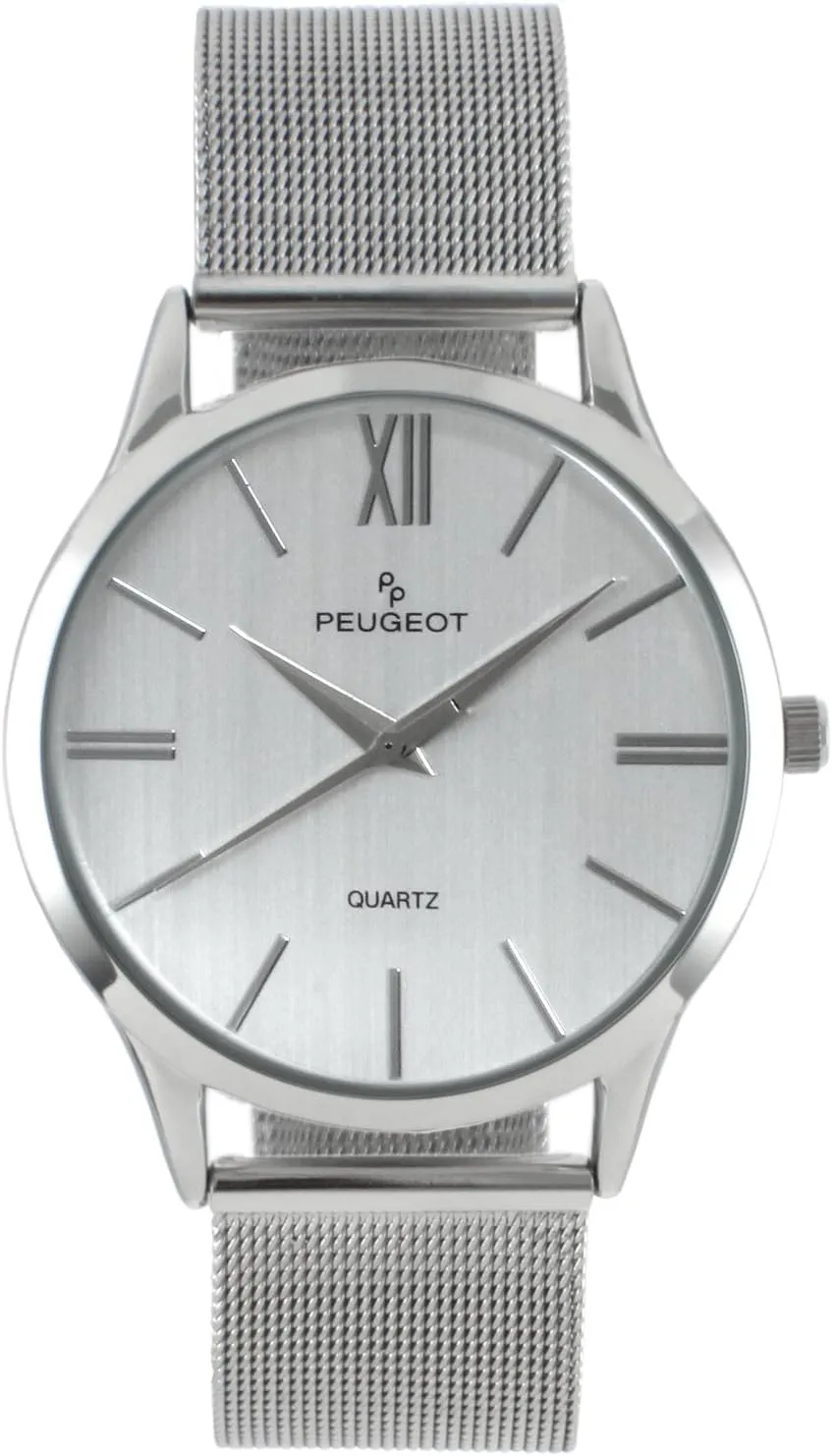 Peugeot Men's Silver Slim Case Stainless Steel Mesh Dress Watch