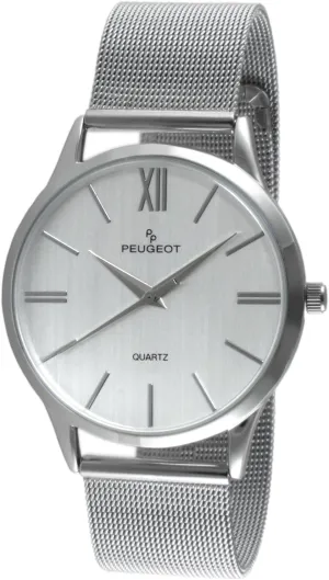 Peugeot Men's Silver Slim Case Stainless Steel Mesh Dress Watch