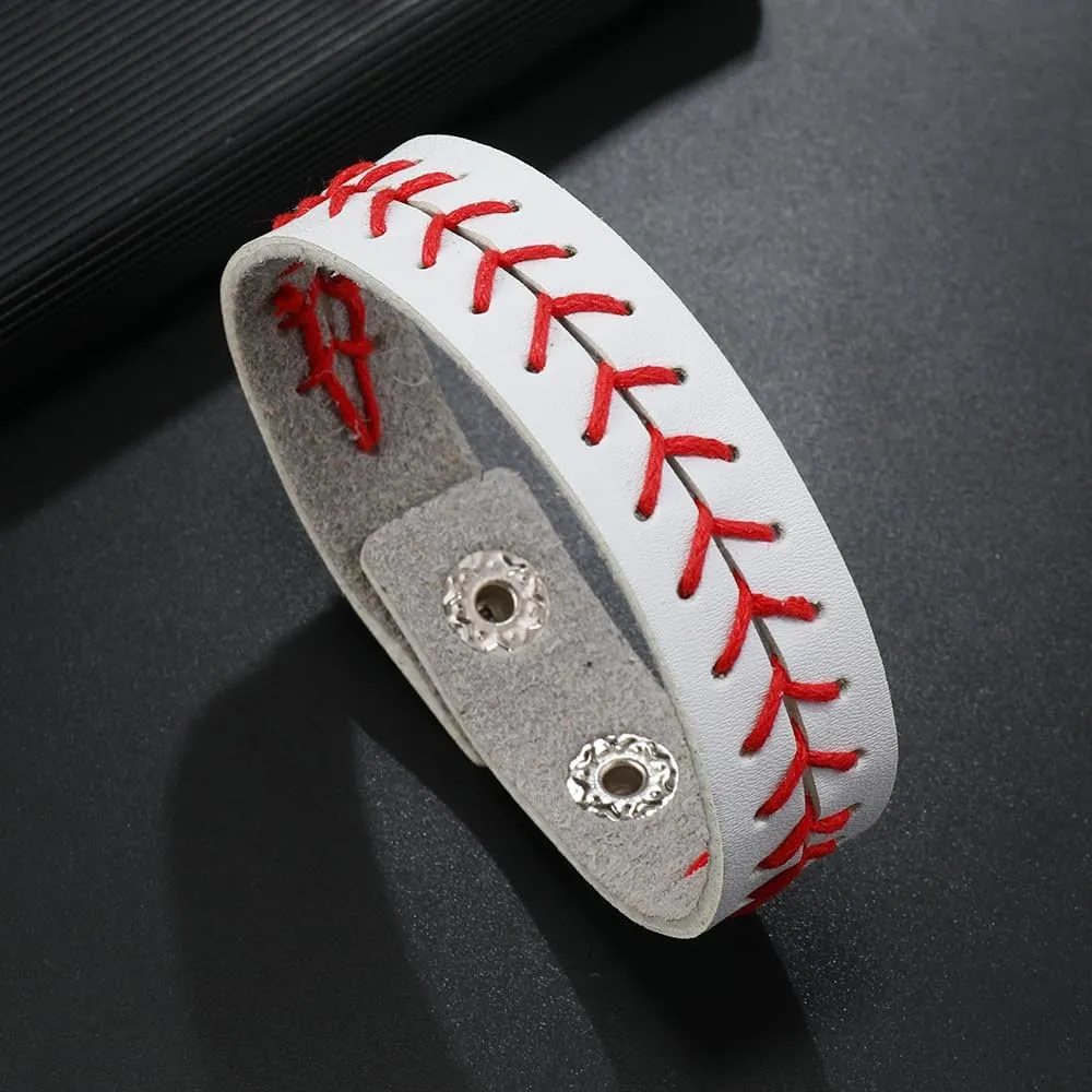 Pingyongchang Baseball Sports Ball Woven Leather Bracelets for Women Men Volleyball Rugby Game Day Sports Fans Players Jewelry Handmade Gift for Birthday Valentine's Day Mother's Day