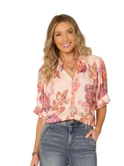 Pink Floral Half Sleeve Top