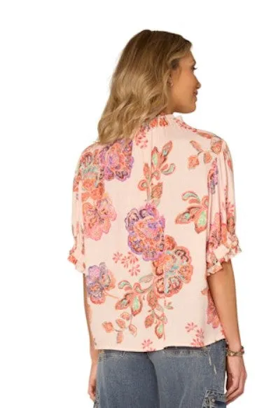 Pink Floral Half Sleeve Top