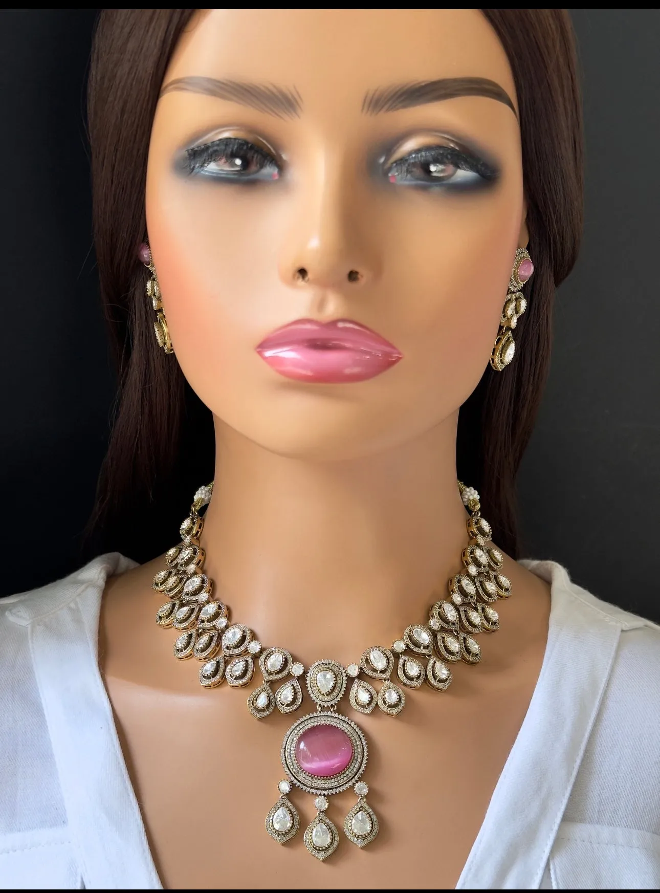 Pink Victorian moissanite polki Necklace