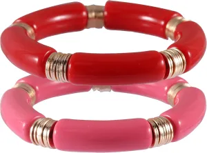 PIPITREE Bamboo Tube Bangles Bracelet For Women Chunky Curved Stacking Clear Acrylic Colorful Beads Stretchable Gold Bracelets Friendship Summer Beach Jewelry