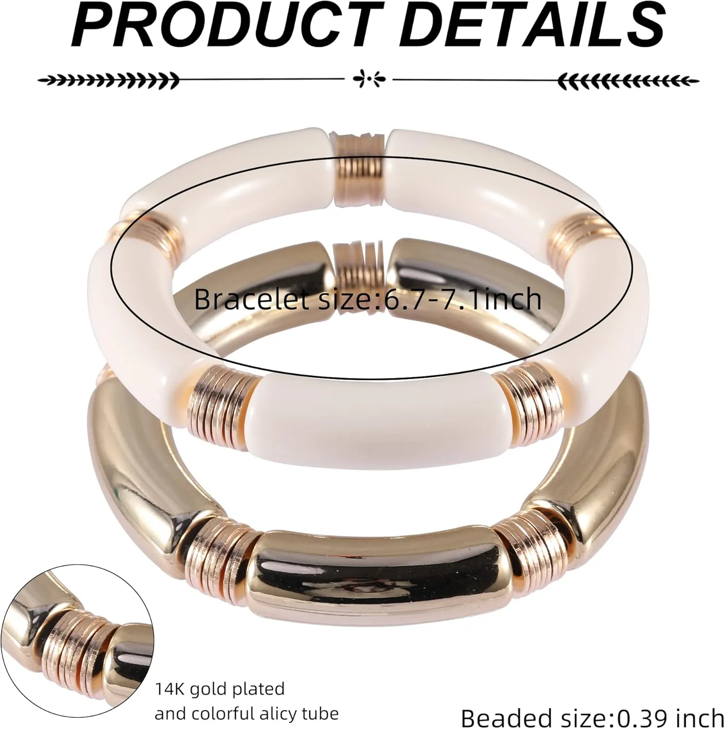 PIPITREE Bamboo Tube Bangles Bracelet For Women Chunky Curved Stacking Clear Acrylic Colorful Beads Stretchable Gold Bracelets Friendship Summer Beach Jewelry