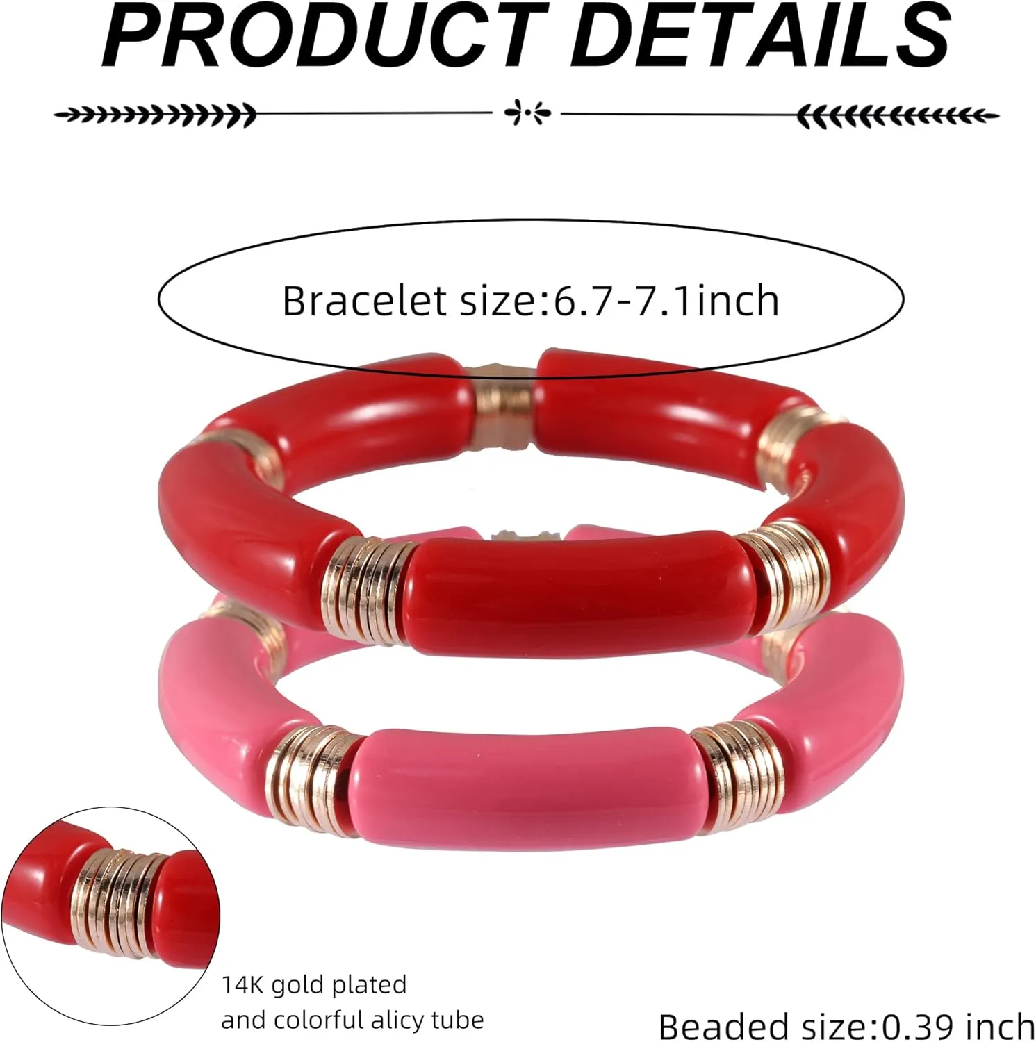 PIPITREE Bamboo Tube Bangles Bracelet For Women Chunky Curved Stacking Clear Acrylic Colorful Beads Stretchable Gold Bracelets Friendship Summer Beach Jewelry