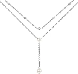 PRAYMOS Pearl Necklace for Women Sterling Silver Simple Fashion Trendy Dainty Pearl Necklace Long Layered Pearls Necklace Pearl Jewelry Gifts 