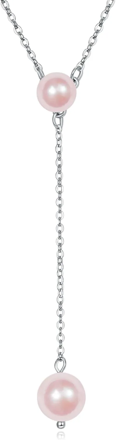 PRAYMOS Pearl Necklace for Women Sterling Silver Simple Fashion Trendy Dainty Pearl Necklace Long Pearls Necklace Pearl Jewelry Gifts 