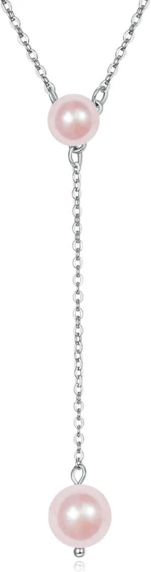 PRAYMOS Pearl Necklace for Women Sterling Silver Simple Fashion Trendy Dainty Pearl Necklace Long Pearls Necklace Pearl Jewelry Gifts 