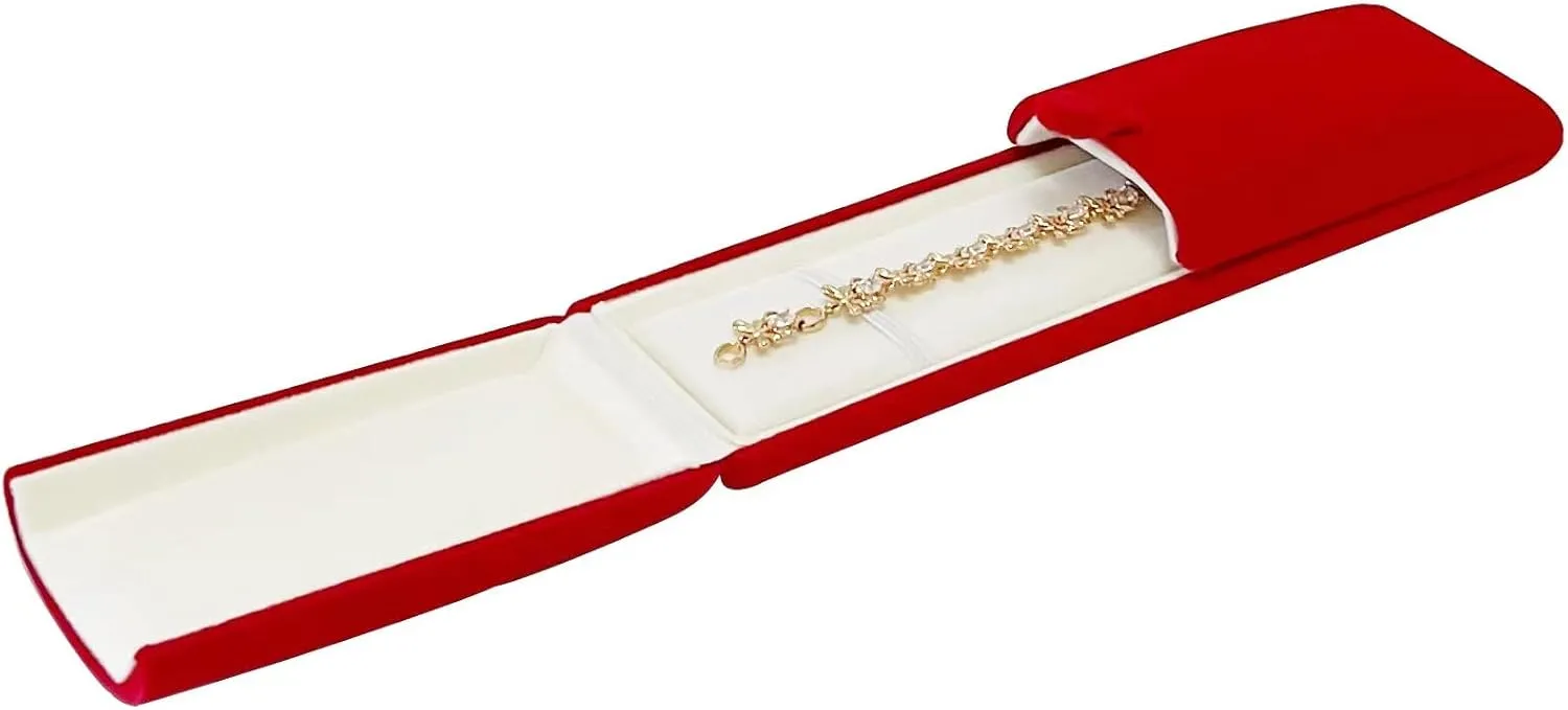 Premium Grade Classic Red Velvet Jewelry Box Storage Case Packaging for Necklace Watch Chain Bracelet (jewelry not included)