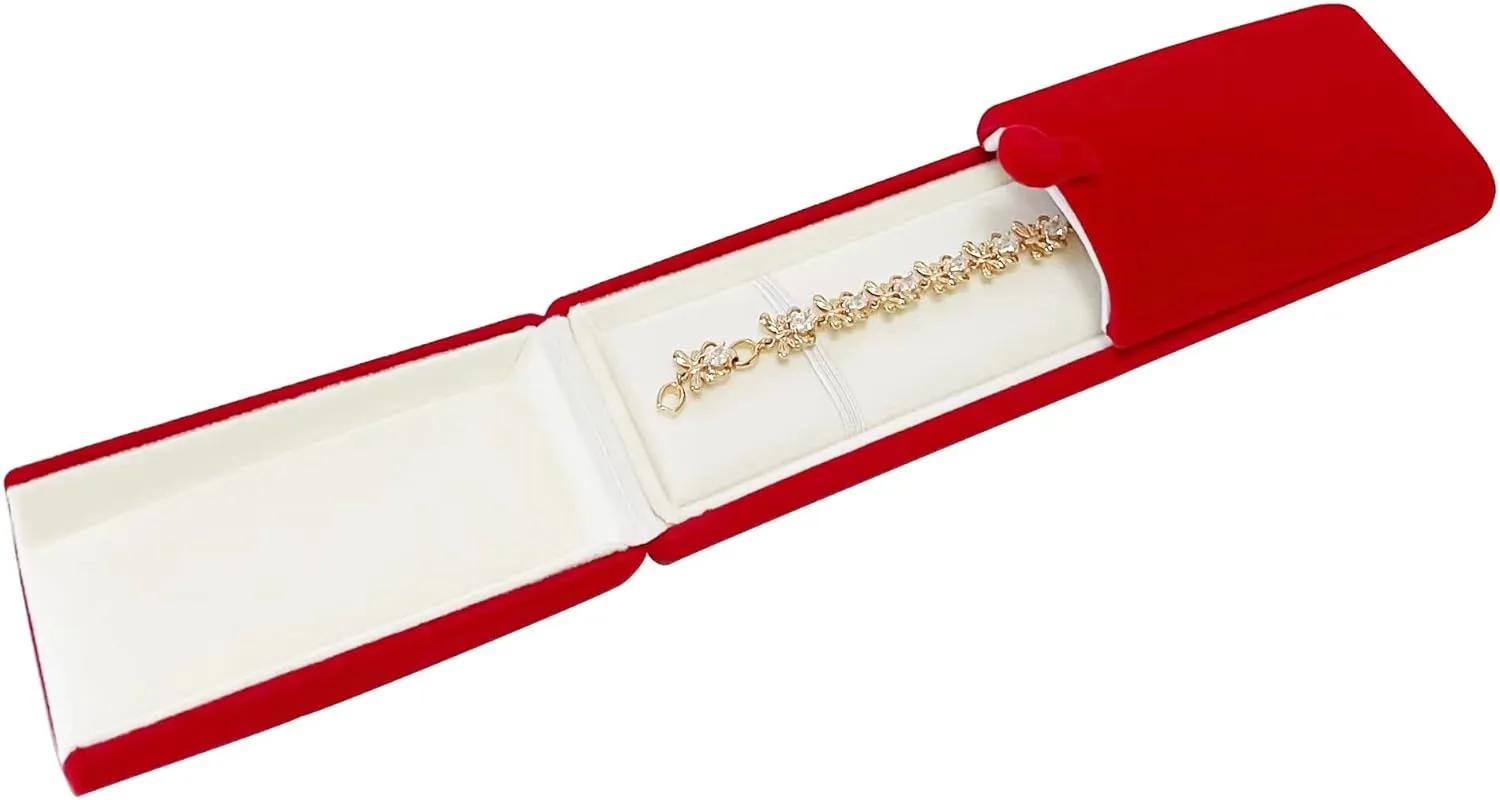Premium Grade Classic Red Velvet Jewelry Box Storage Case Packaging for Necklace Watch Chain Bracelet (jewelry not included)