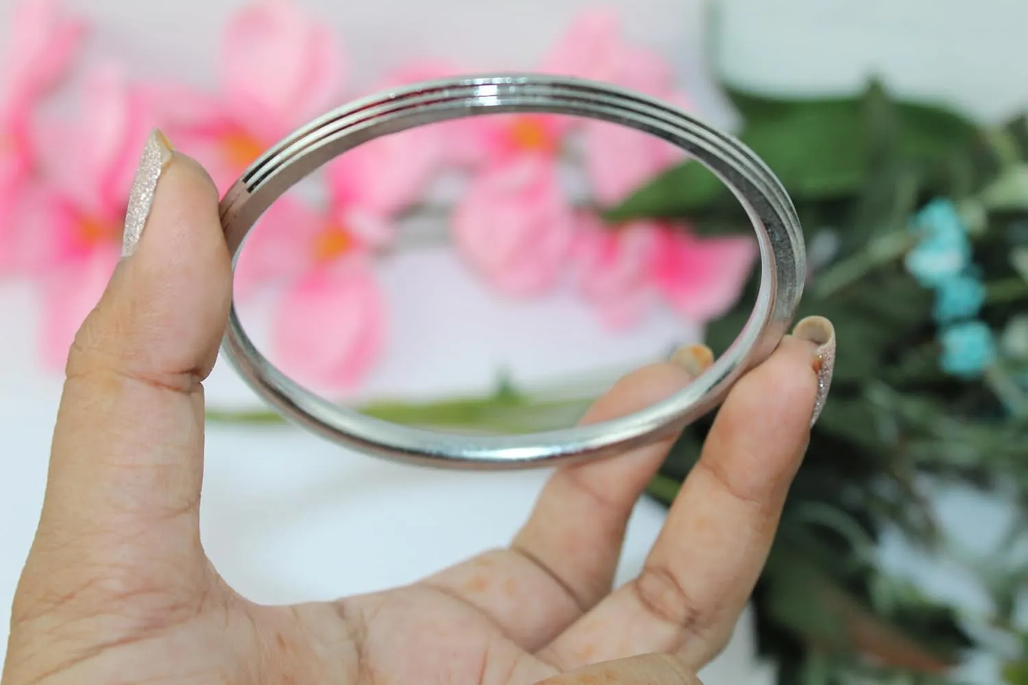 Punjabi/Sikh Steel Kada for Men Women Boys Girls Punjabi/Sikh Religious Stainless Steel Silver Link Bracelet Internal 6-8.2 cm Thickness 0.5 cm Weight-30-40 Gram