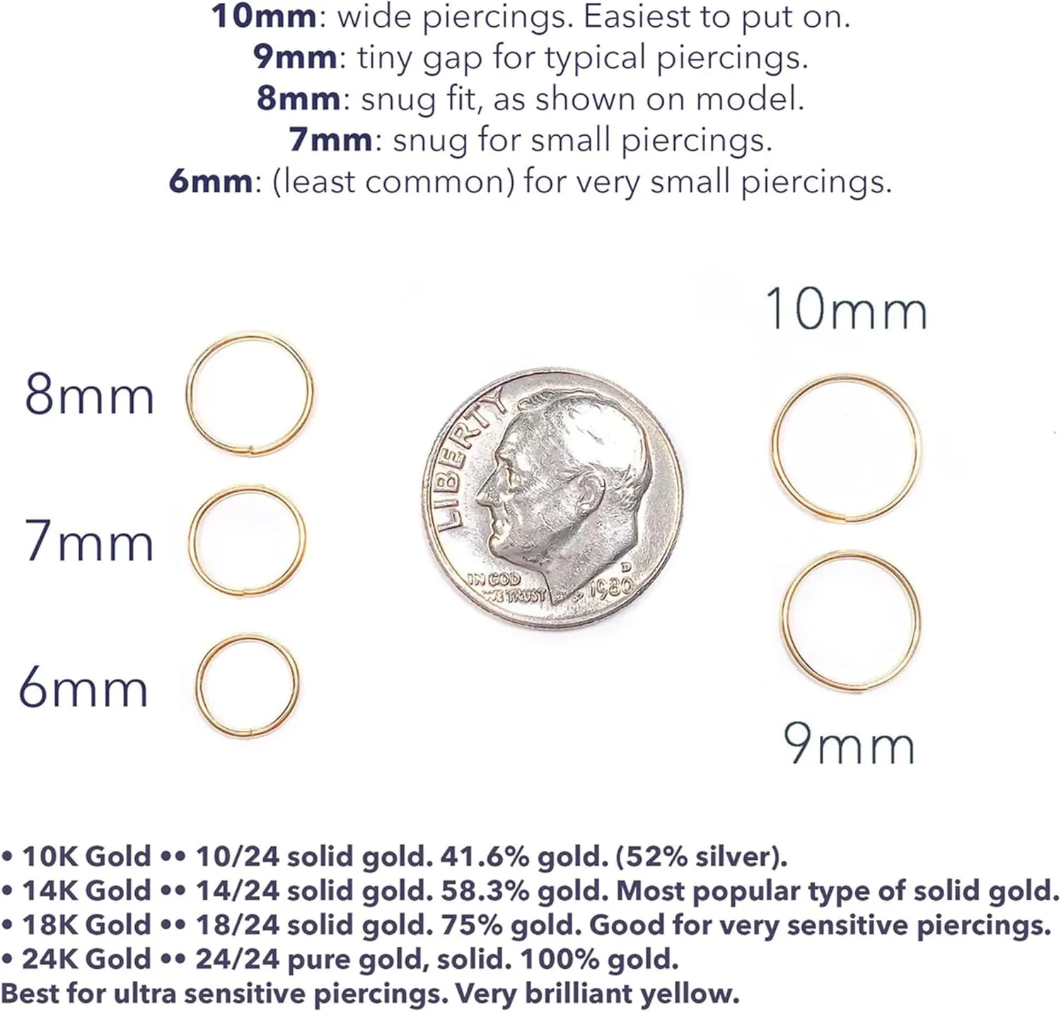 Pure 925 Stearling Silver Nose Ring Hoop with 21K Real Gold Plated, Handmade Silver Nose Piercing for Women Cute tiny Jewelry 20, to 24 Gauge 5mm to 9mm Thick Gold Nose Ring Looks Batter Than Nose Pin Snug Fitting