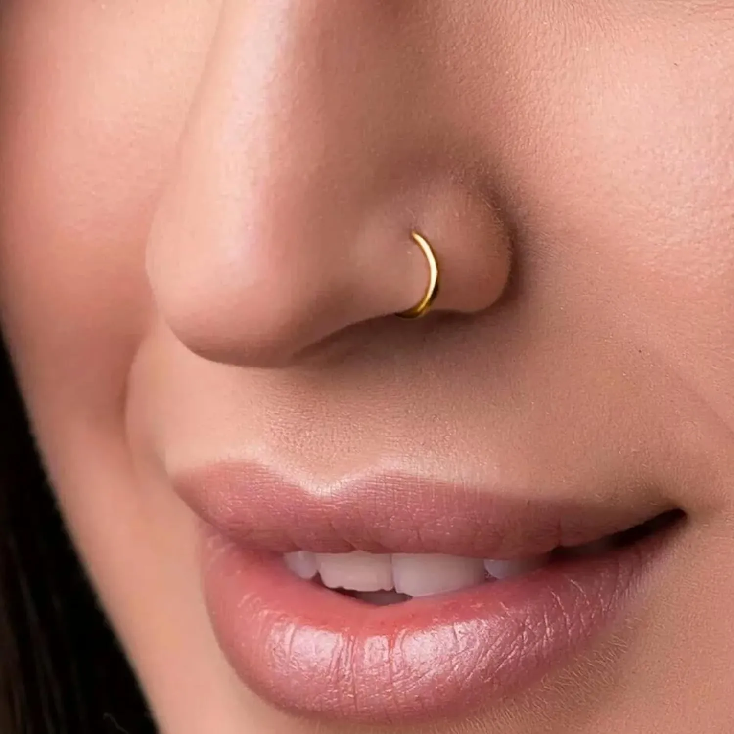 Pure 925 Stearling Silver Nose Ring Hoop with 21K Real Gold Plated, Handmade Silver Nose Piercing for Women Cute tiny Jewelry 20, to 24 Gauge 5mm to 9mm Thick Gold Nose Ring Looks Batter Than Nose Pin Snug Fitting