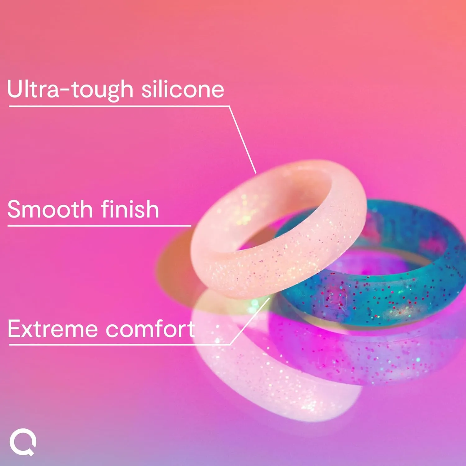 QALO Women's Rubber Silicone Ring, Classic Sparkle Rubber Wedding Band, Breathable, Durable Engagement Silicone Ring, Multi Colors