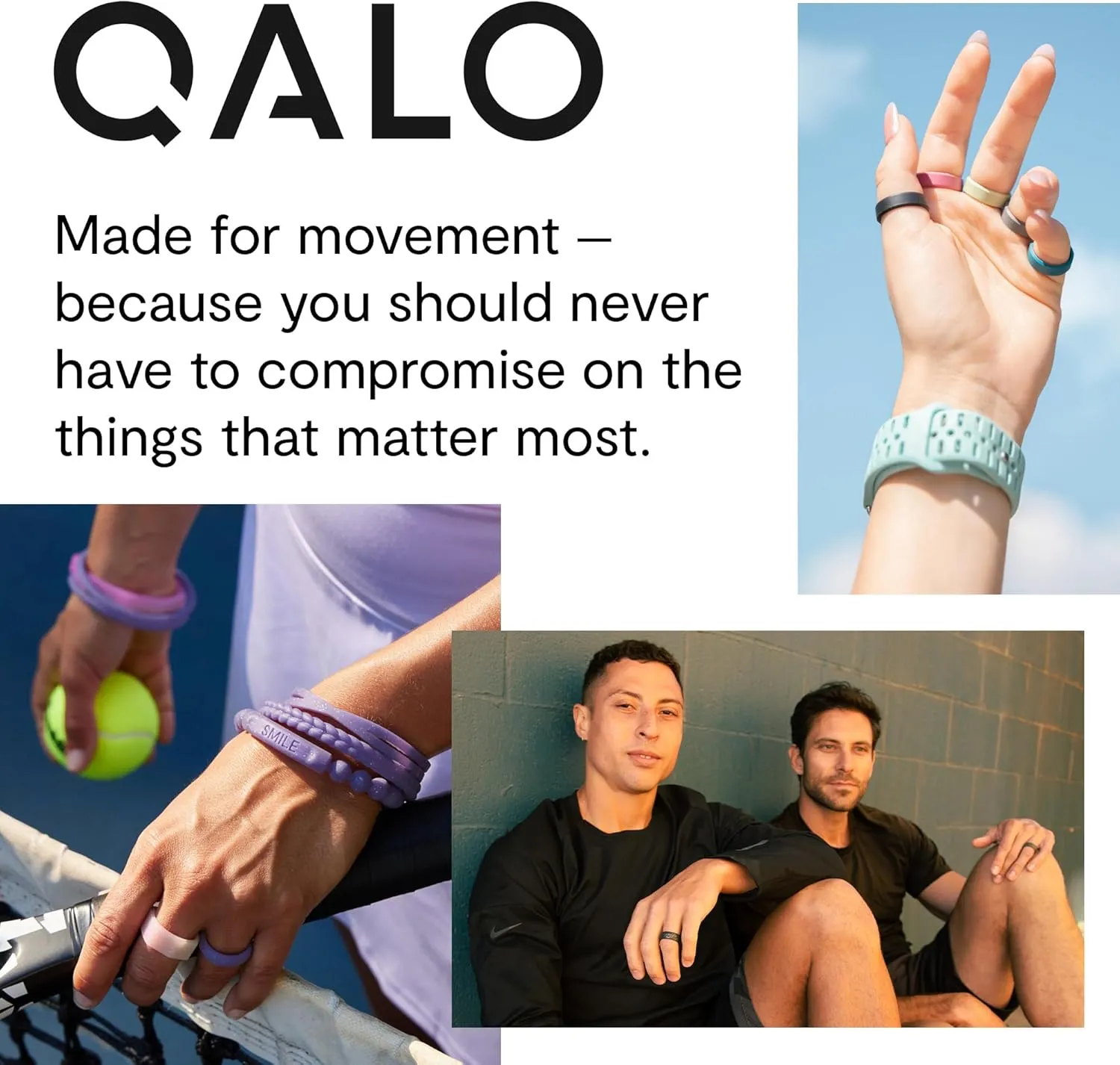 QALO Women's Rubber Silicone Ring, Classic Sparkle Rubber Wedding Band, Breathable, Durable Engagement Silicone Ring, Multi Colors